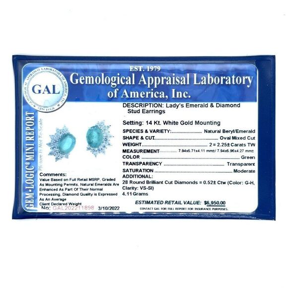 Natural Emerald Diamond Earrings 14k W Gold 2.77 TCW Certified $6,950 211898 - Picture 7 of 7